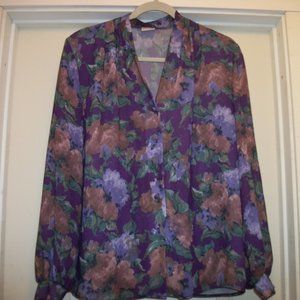 ROMANTIC FEMME OFFICE SIREN VINTAGE PRETTY IN PURPLES 80S 90S BLOUSE LG